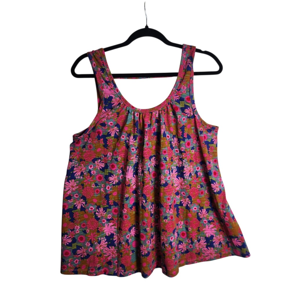 Natural Life Pink Floral Slub Knit Tank Top Women Small Sleeveless Scoop Neck